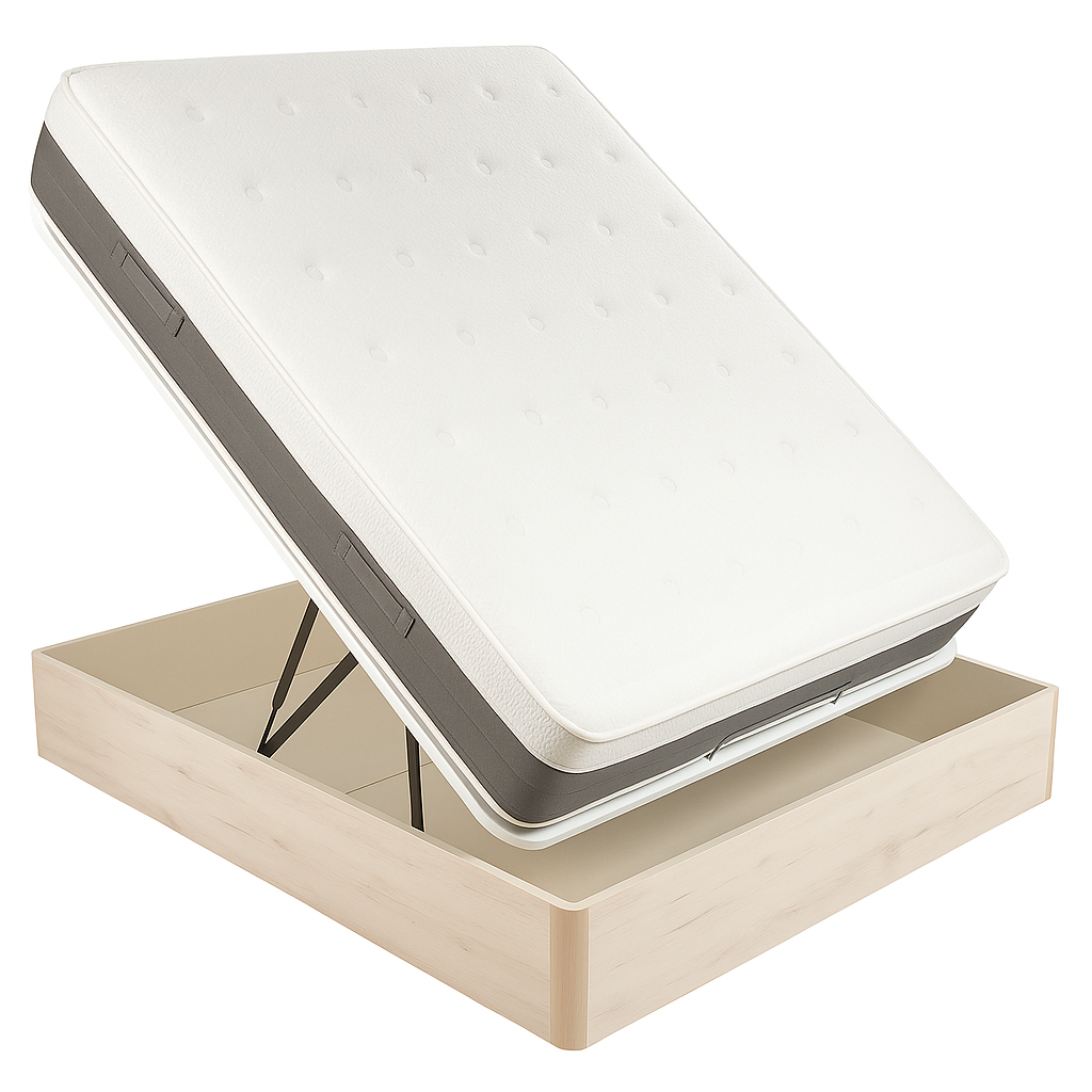 PACK Opbergbed in naturel houtkleur + Matrass